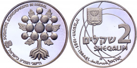 Israel 2 Sheqalim 1985 JE5745
KM# 149; Silver 28.80g.; Scientific c Achievements is Israel; Israel’s 37th Anniversary; Mintage 8330 Pcs; Proof