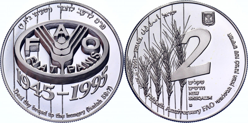 Israel 2 Sheqalim 1995 JE5755
KM# 272; Silver 28.80g.; 50th Anniversary of the ...