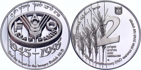Israel 2 Sheqalim 1995 JE5755
KM# 272; Silver 28.80g.; 50th Anniversary of the F.A.O.; Mintage 3945 Pcs; Proof