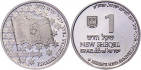 Israel 1 Sheqel 1998 JE5758
KM# 310; Silver 14.43g.; Israel’s 50th Anniversary; Mintage 9819 Pcs; Prooflike