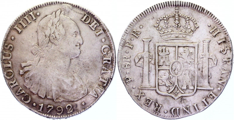 Bolivia 8 Reales 1792 PTS PR
KM# 73; Silver 26.97 g.; Charles III; VF