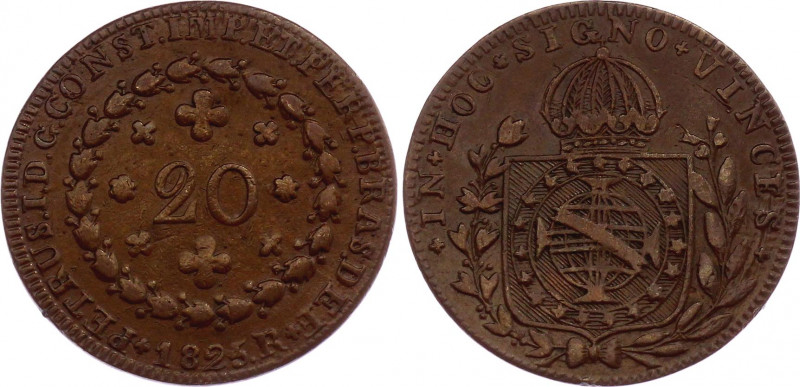 Brazil 20 Reis 1825 R
KM# 360; Copper. XF.