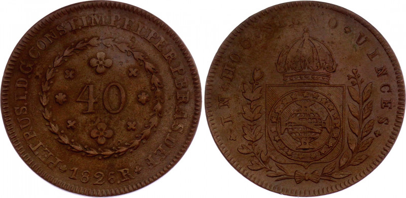 Brazil 40 Reis 1826 R
KM# 363; Copper. XF.