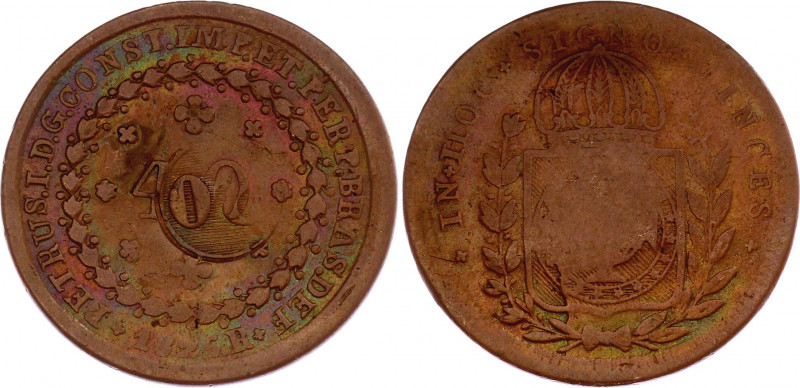 Brazil 20 Reis 1826 R C/M on 40 Reis
KM# 436; Copper. XF.