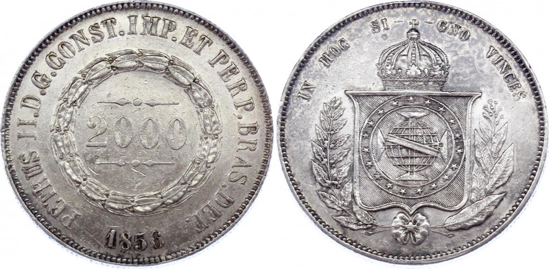 Brazil 2000 Reis 1856
KM# 466; Silver. XF-AU, hairlines.