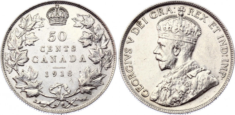 Canada 50 Cents 1918
KM# 25; Silver; George V; XF-