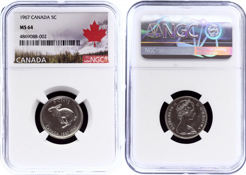 Canada 5 Cents 1967 NGC MS 64
KM# 66; 100th Anniversary of Canada