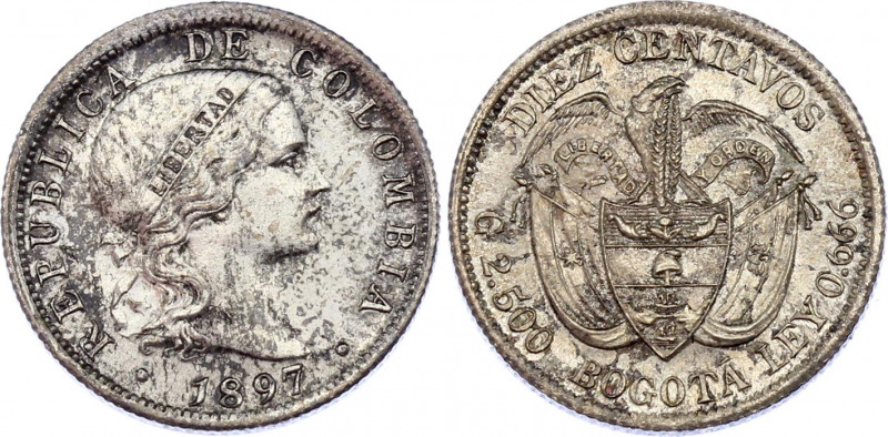 Colombia 10 Centavos 1897
KM# 188; Silver; XF