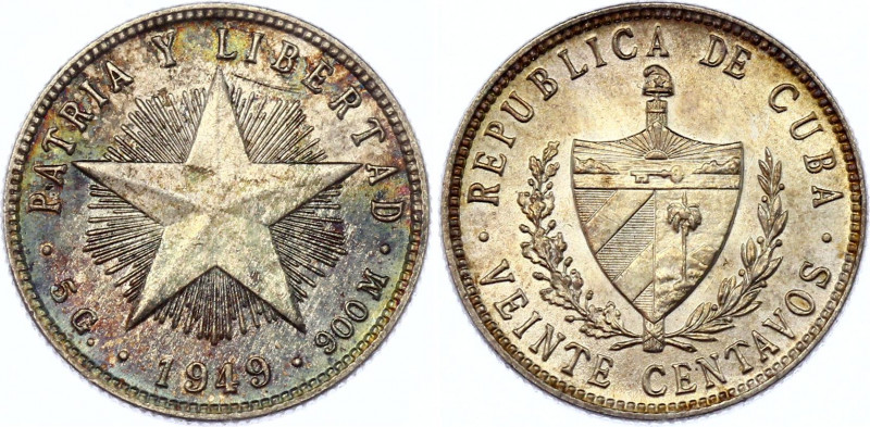 Cuba 20 Centavos 1949
KM# 13; Silver; UNC with mint luster