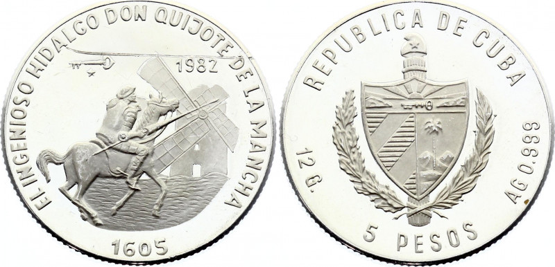 Cuba 5 Pesos 1982
KM# 100; Silver (.999) 12g; Don Quijote. Proof.