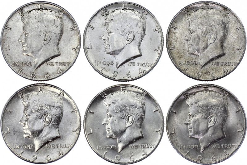 United States 6 x 1/2 Dollars 1964
KM# 202; Each Coin: Silver (0.900) 12.5 g.; ...