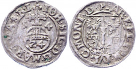 German States Brandenburg 1/24 Taler / 1 Groschen 1614 HL
KM# 42; Marienburg# 1340; Neumann# 9.15; Silver 1.65 g.; Johann Sigismund Hohenzollern; Min...