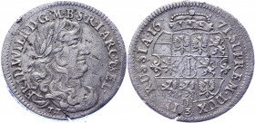 German States Brandenburg 1/3 Taler / 1/2 Gulden 1671 TT
KM# 379; Schrötter# 667; Silver 9.40 g.; Friedrich Wilhelm; Mint: Königsberg; VF-XF