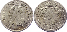 German States Brandenburg 6 Groschen 1686 BA
KM# 429; Schrötter# 1860; Silver 2.71 g.; Friedrich Wilhelm; Mint: Königsberg; VF