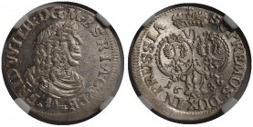 German States Brandenburg 6 Groschen 1686 BA NNR MS63
KM# 429; Schrötter# 1744-1885; Silver; Friedrich Wilhelm; Mint: Königsberg; UNC