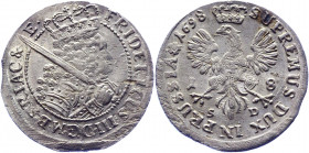 German States Brandenburg 1/5 Taler / 18 Groschen 1698 SD
KM# 611; Neumann# 12.28; Silver 5.63 g.; Friedrich III; Mint: Königsberg; XF