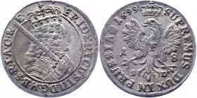 German States Brandenburg 1/5 Taler / 18 Groschen 1699 SD
KM# 611; Neumann# 12.28; Silver 6.16 g.; Friedrich III; Mint: Königsberg; XF