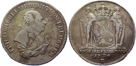 German States Brandenburg-Prussia 2/3 Taler 1794 S
Olding# 36b; Silver; 14.67g; Friedrich Wilhelm II; VF+.