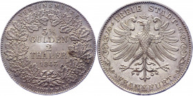 German States Frankfurt 2 Taler / 3-1/2 Gulden 1843
KM# 329; AKS# 2; J. 23; Dav. 641; Silver 37.11 g.; UNC