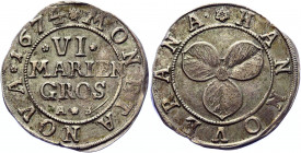 German States Hannover 6 Mariengroschen 1674 AS
KM# 88; BuckMeier# 293a; Silver 5.66 g.; XF