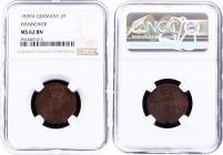 German States Hannover 2 Pfennige 1839 A NGC MS 62 BN
KM# 174; Ernst August; Beautiful toning!