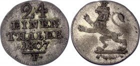 German States Hessen-Cassel 1/24 Taler 1807 F
KM# 554; Silver; VF