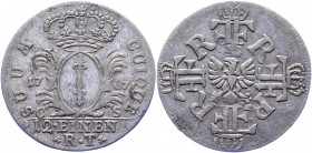 German States Prussia 1/12 Taler 1707 CS
KM# 7; Schön# 8; Schrötter# 164; Silver 3.30 g.; Friedrich I; Mint: Berlin; VF