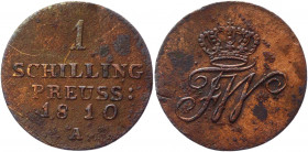 German States Prussia 1/2 Groschen 1811 A
KM# A393; Olding# 150; Schrötter# 255; Copper 2.59 g.; Friedrich Wilhelm III; Mint: Berlin; VF
