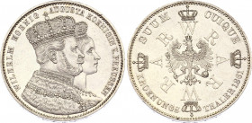 German States Prussia 1 Vereinsthaler 1861 A
KM# 488; Silver; Coronation of Wilhelm and Augusta; AUNC with hairlines