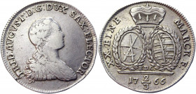 German States Saxony 2/3 Taler 1766 EDC
KM# 981; Silver 13.72g.; Friedrich August III; VF-XF