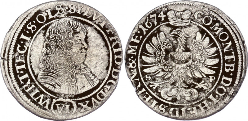 German States Silesia Württemberg-Oels 6 Kreuzer 1674 SP
KM# 9; Silver; Sylvius...