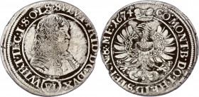 German States Silesia Württemberg-Oels 6 Kreuzer 1674 SP
KM# 9; Silver; Sylvius Friedrich; XF-
