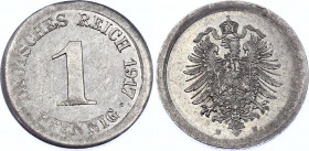 Germany - Empire 1 Pfennig 1917 E Error
KM# 24, Aluminium. Rare die shift error.