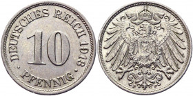 Germany - Empire 10 Pfennig 1913 F
KM# 12; Copper-Nickel 3.95 g.; Wilhelm II; AUNC-UNC