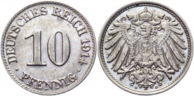 Germany - Empire 10 Pfennig 1914 D
KM# 12; Copper-Nickel 3.98 g.; Wilhelm II; AUNC-UNC