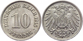Germany - Empire 10 Pfennig 1915 J
KM# 12; Copper-Nickel 3.92 g.; Wilhelm II; AUNC-UNC