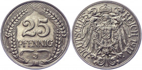 Germany - Empire 25 Pfennig 1911 J
KM# 18; Nickel 4.00 g.; Wilhelm II; Mint: Hamburg; AUNC