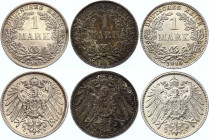Germany - Empire 3 x 1 Mark 1902 - 1915 A, J
KM# 14; Silver