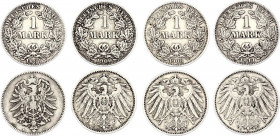 Germany - Empire 4 x 1 Mark 1881 - 1911 E, F, G, J
Silver; Various Dates & Mintmarks; VF/XF