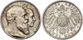 Germany - Empire Baden 2 Mark 1906
KM# 276; Silver; Friedrich I; Golden Wedding Anniversary