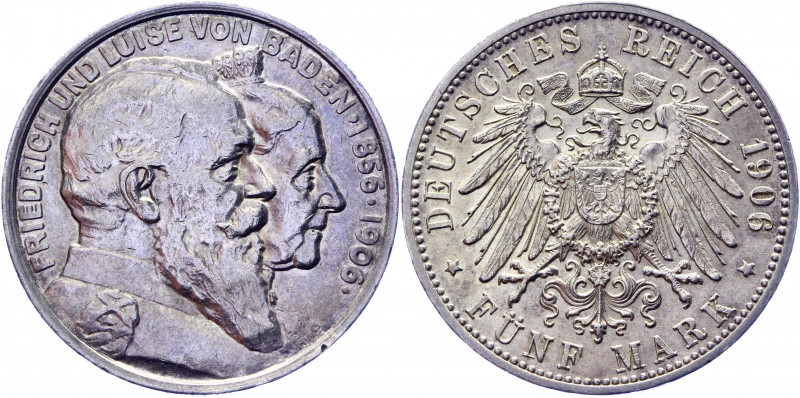 Germany - Empire Baden 5 Mark 1906
KM# 277; J. 35; Silver 27.75 g.; Friedrich I...