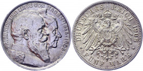 Germany - Empire Baden 5 Mark 1906
KM# 277; J. 35; Silver 27.75 g.; Friedrich I; Golden Wedding Anniversary; AUNC