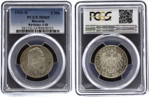 Germany - Empire Bavaria 2 Mark 1911 D PCGS MS65
KM# 997; Silver; 90th Birthday of Prince Regent Luitpold; Coin appears to be proof.
