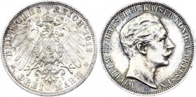 Germany - Empire Prussia 3 Mark 1912 A
KM# 527; Silver; Wilhelm II; AUNC with nice toning