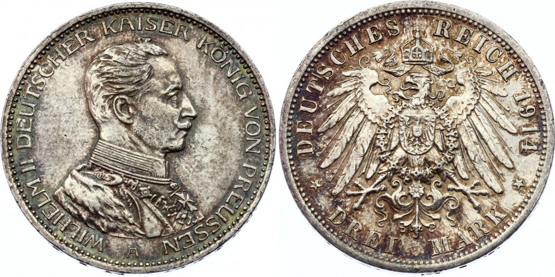 Germany - Empire Prussia 3 Mark 1914 A
KM# 538; Silver; Wilhelm II; aUNC with N...