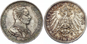 Germany - Empire Prussia 3 Mark 1914 A
KM# 538; Silver; Wilhelm II; aUNC with Nice Toning!