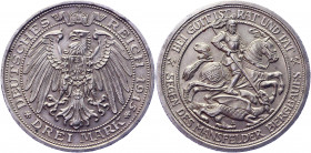 Germany - Empire Prussia 3 Mark 1915 A
KM# 539; J. 115; Silver 16.66 g.; Wilhelm II; Centenary - Absorption of Mansfeld; Mint: Berlin; AUNC