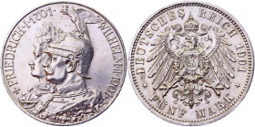 Germany - Empire Prussia 5 Mark 1901 A Commemorative Issue
KM# 538; J. 113; Silver 27.75 g.; Wilhelm II; 200 Years - Kingdom of Prussia; Mint: Berlin...
