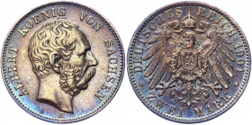 Germany - Empire Saxony-Albertine 2 Mark 1901 E
KM# 1245; J. 124; Silver 11.05 g.; Albert; Mint: Muldenhutten; XF-AUNC Toned