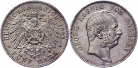 Germany - Empire Saxony-Albertine 5 Mark 1903 E
KM# 1258; J. 130; Silver 27.69 g.; Georg; Mint: Muldenhutten; XF